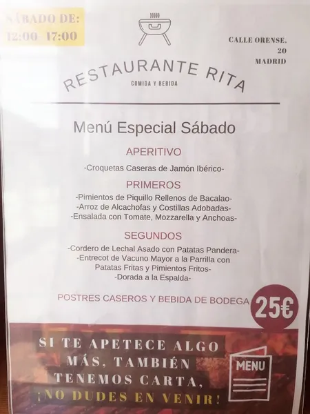 menu 1 of Restaurante Rita