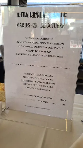 menu 2 of Restaurante Rita