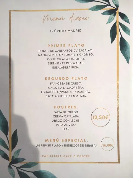 menu 1 of Bar Trópico Restaurant