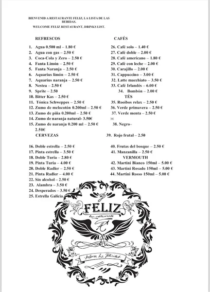menu 1 of Feliz Restaurante