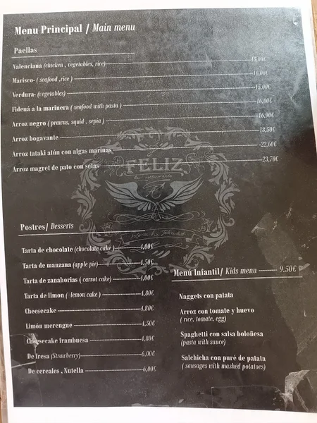 menu 2 of Feliz Restaurante