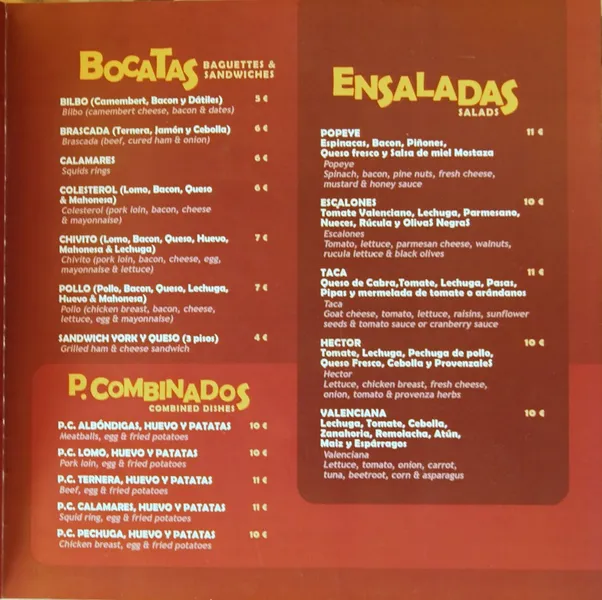 menu 2 of Escalones de la Lonja