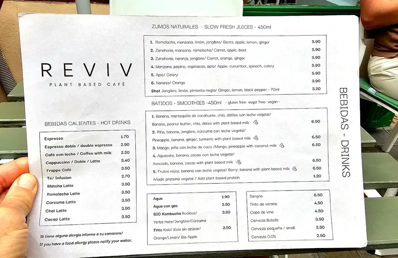 menu 2 of REVIV CAFÉ