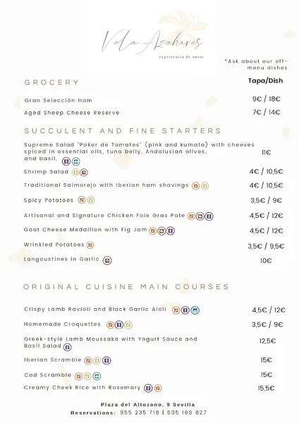 menu 1 of Restaurante Vela Azahares en Triana