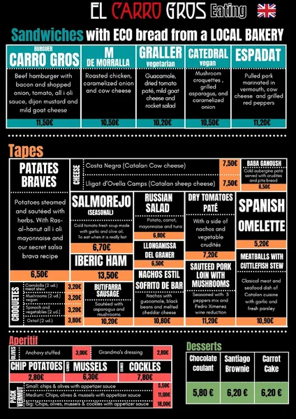 menu 2 of El Carro Gros