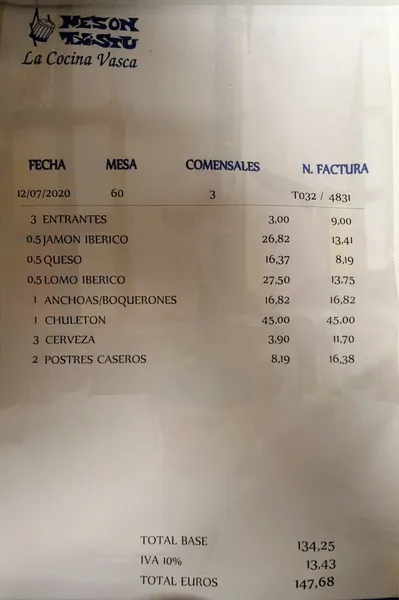 menu 0 of Mesón Txistu