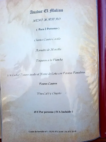 menu 0 of El Molino