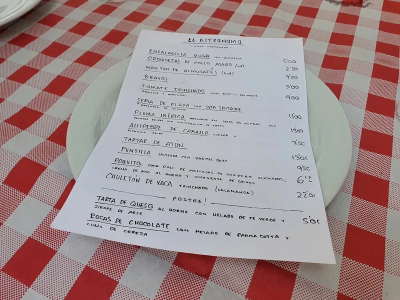 menu 1 of El astrónomo