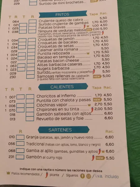 menu 1 of La Casa del Tapeo