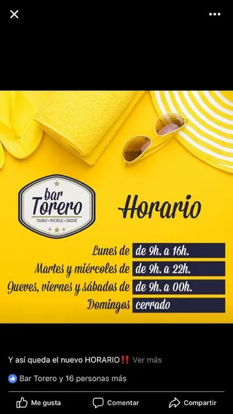 menu 2 of Bar torero
