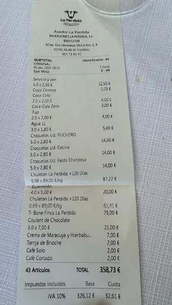 menu 0 of Restaurante Asador La Perdida Alcalá