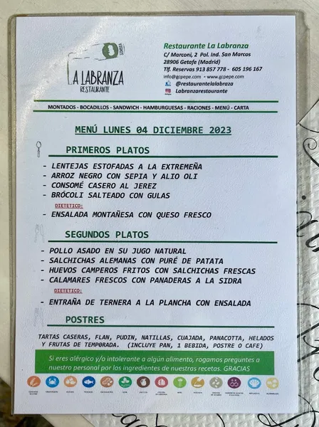 menu 1 of Restaurante Sidrería La Labranza