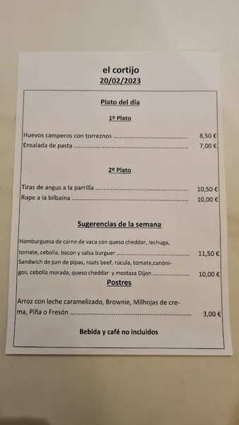menu 0 of Restaurante El Cortijo