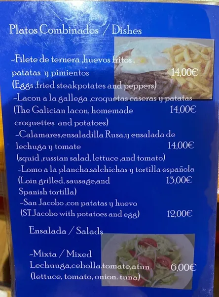 menu 1 of El Respiro