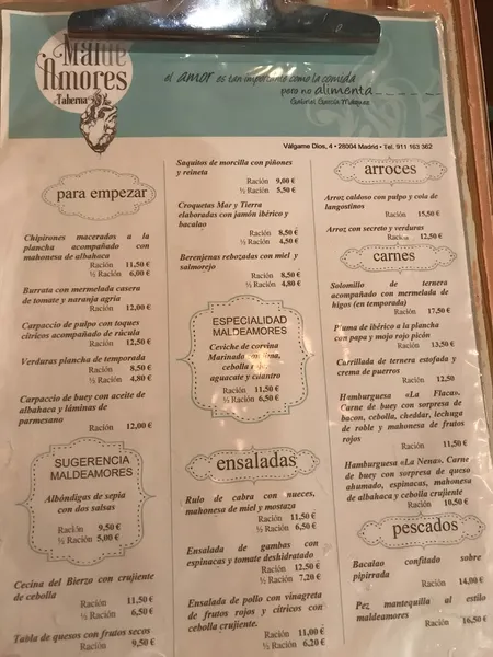 menu 2 of Taberna Maldeamores