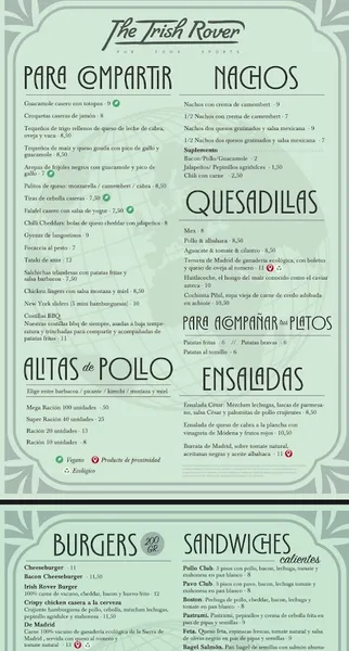 menu 1 of The Irish Rover