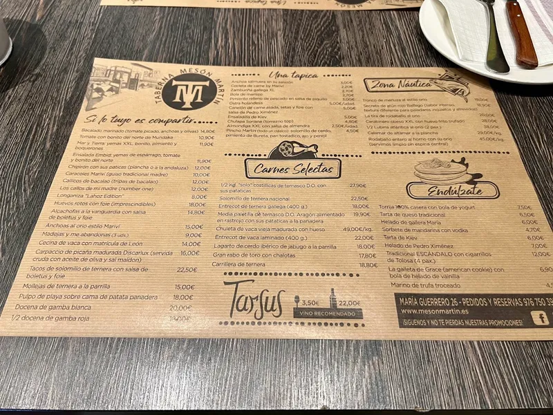 menu 1 of Mesón Martín