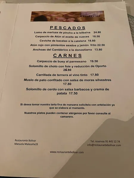 menu 1 of bolivar