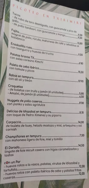 menu 0 of Txirimiri Ibiza