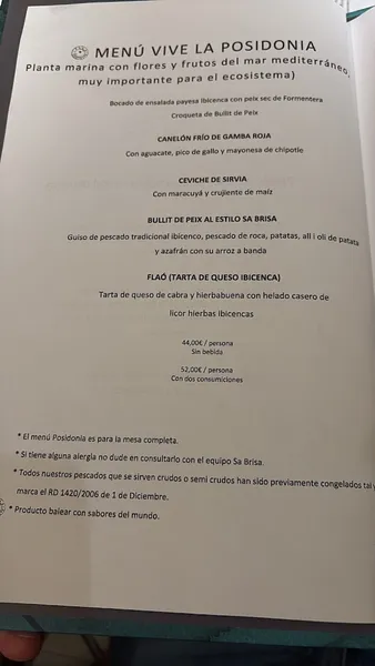 menu 0 of Sa Brisa Restaurante en El Retiro