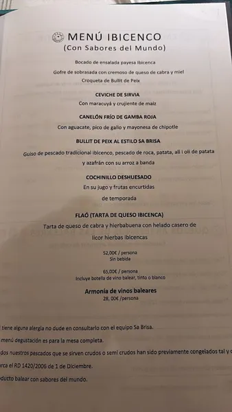 menu 1 of Sa Brisa Restaurante en El Retiro