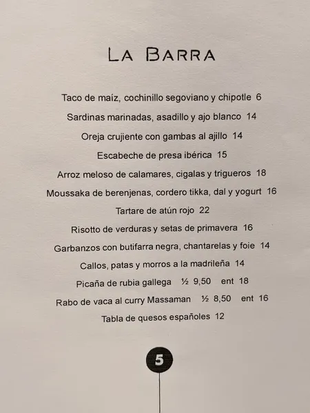 menu 0 of La Raquetista