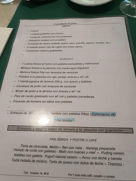 menu 2 of Restaurant Il Giardinetto Di Gracia