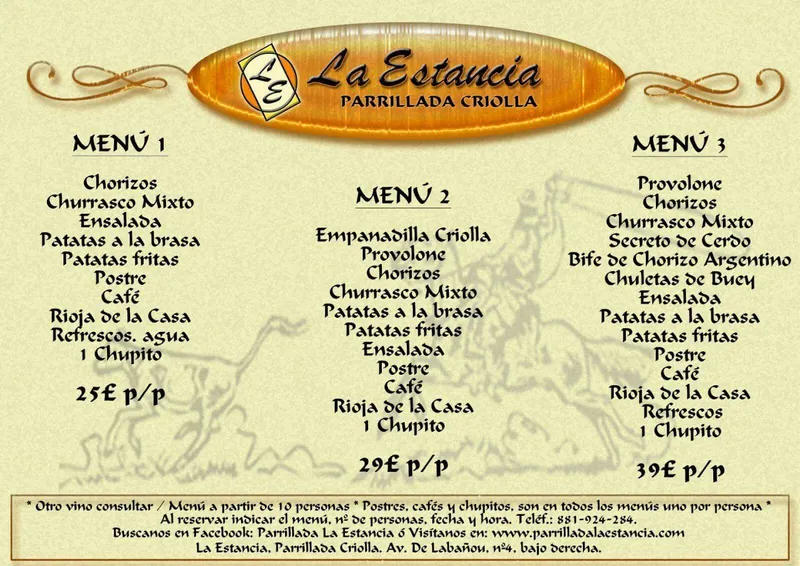 menu 1 of Parrillada la Estancia