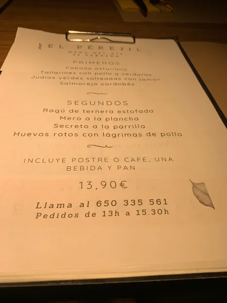 menu 0 of El Perejil Restaurante