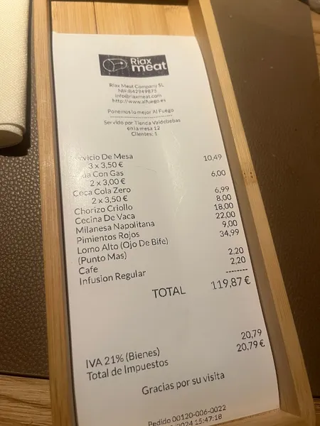 menu 1 of Al Fuego - Restaurante de Carnes Valdebebas