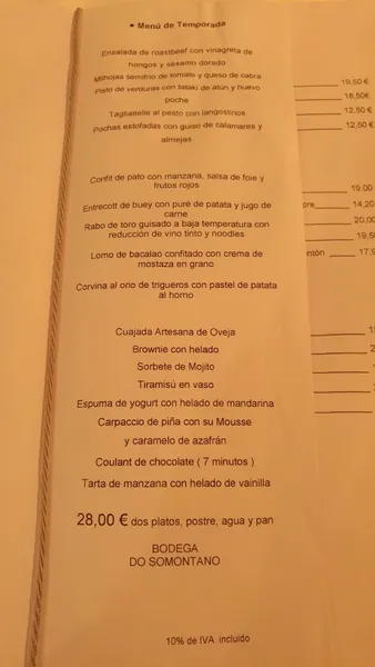 menu 2 of La Scala