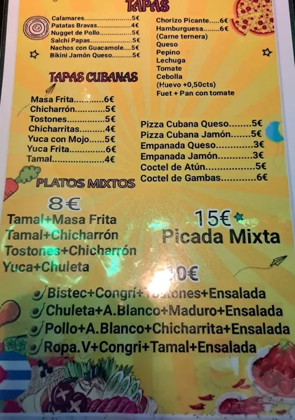 menu 0 of BAR CUBANO " EL YA TU SABES"