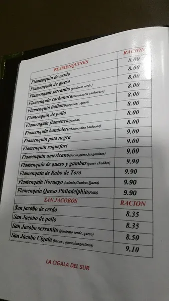 menu 2 of Restaurante La Cigala del Sur