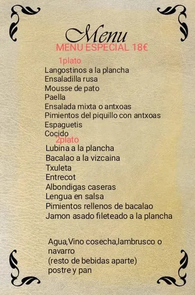 menu 0 of El mesón de Txurdinaga