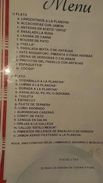 menu 2 of El mesón de Txurdinaga