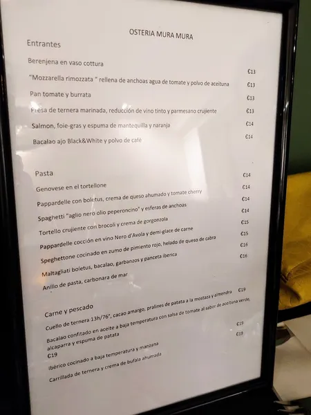 menu 1 of Mura Mura Osteria | Restaurante Italiano Málaga