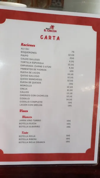 menu 1 of El Chacón