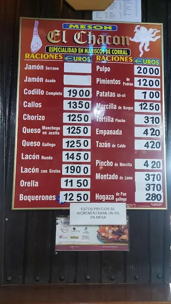 menu 2 of El Chacón