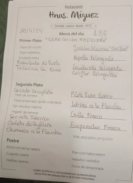 menu 2 of RESTAURANTE HERMANOS MIGUEZ