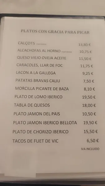 menu 0 of Restaurante La Llar de Foc