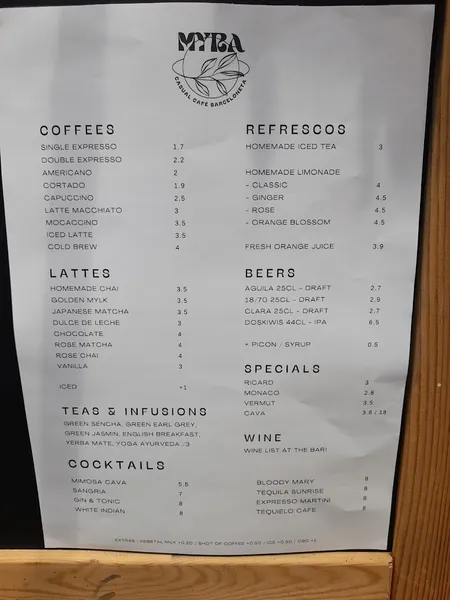 menu 1 of Myra - Casual Cafè Barceloneta