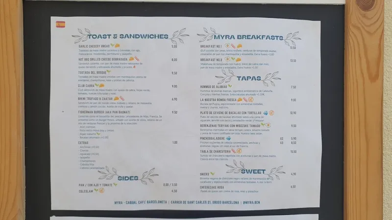 menu 2 of Myra - Casual Cafè Barceloneta