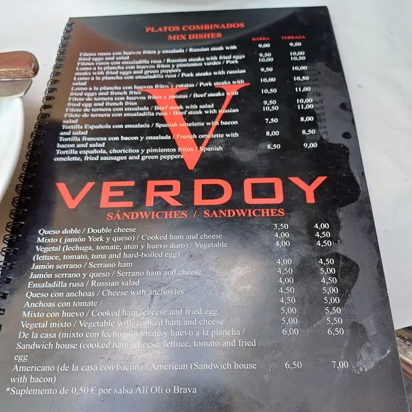 menu 0 of Cafetería Verdoy
