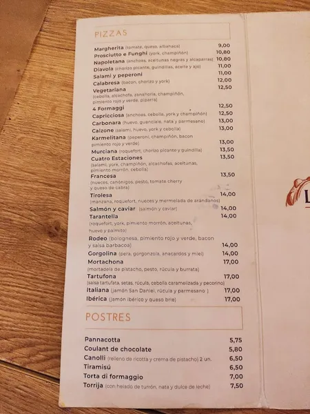 menu 0 of La Tarantella