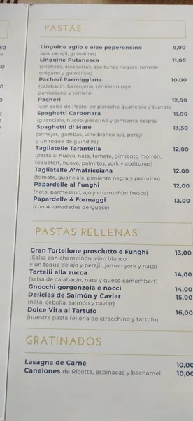 menu 2 of La Tarantella