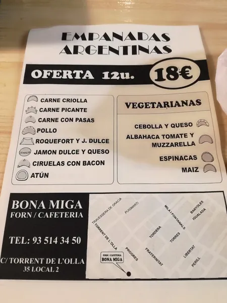 menu 2 of Bona Miga Empanadas Argentinas