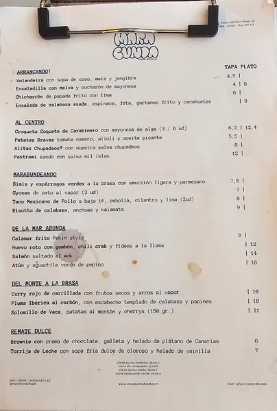 menu 0 of Marabunda Sevilla Restaurante tapas Bar