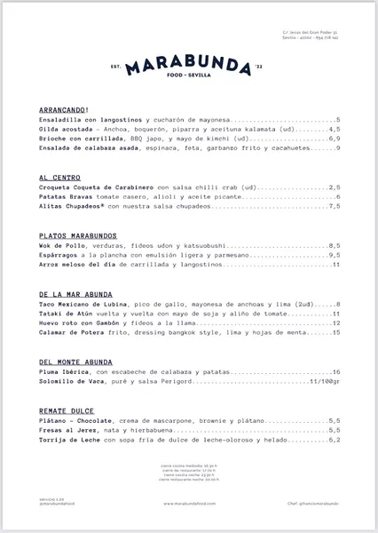 menu 1 of Marabunda Sevilla Restaurante tapas Bar