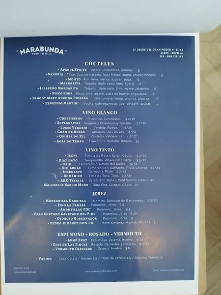 menu 2 of Marabunda Sevilla Restaurante tapas Bar