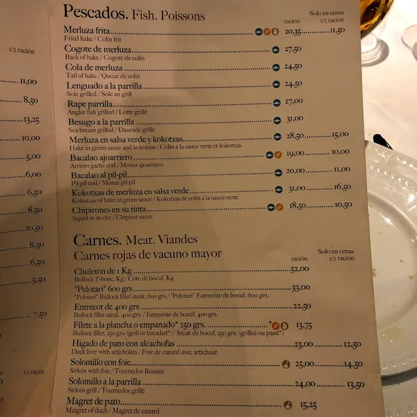 menu 1 of Pelotari